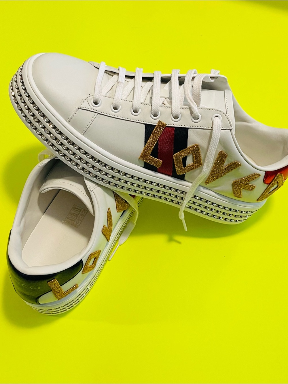 Gucci Women’s Ace White Calfskin Leather Platform Sneakers Size 41
